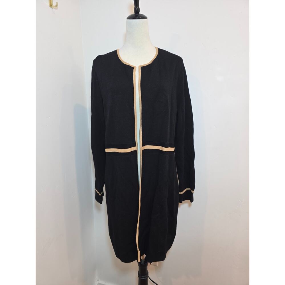 Talbots Womens Long Cardigan Sweater Duster Black Beige Quiet‎ Luxury Large